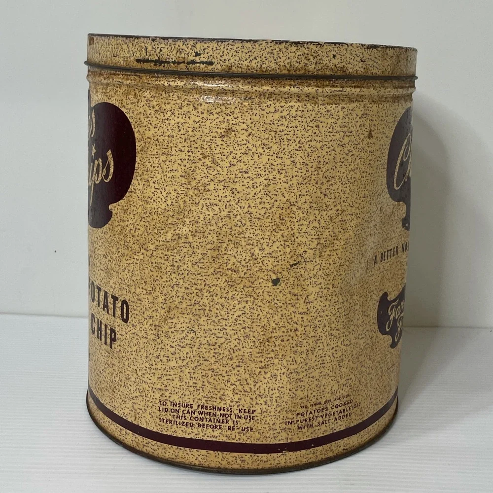 Vintage Tin Charles Chips Large Antique Farmhouse Decor MCM